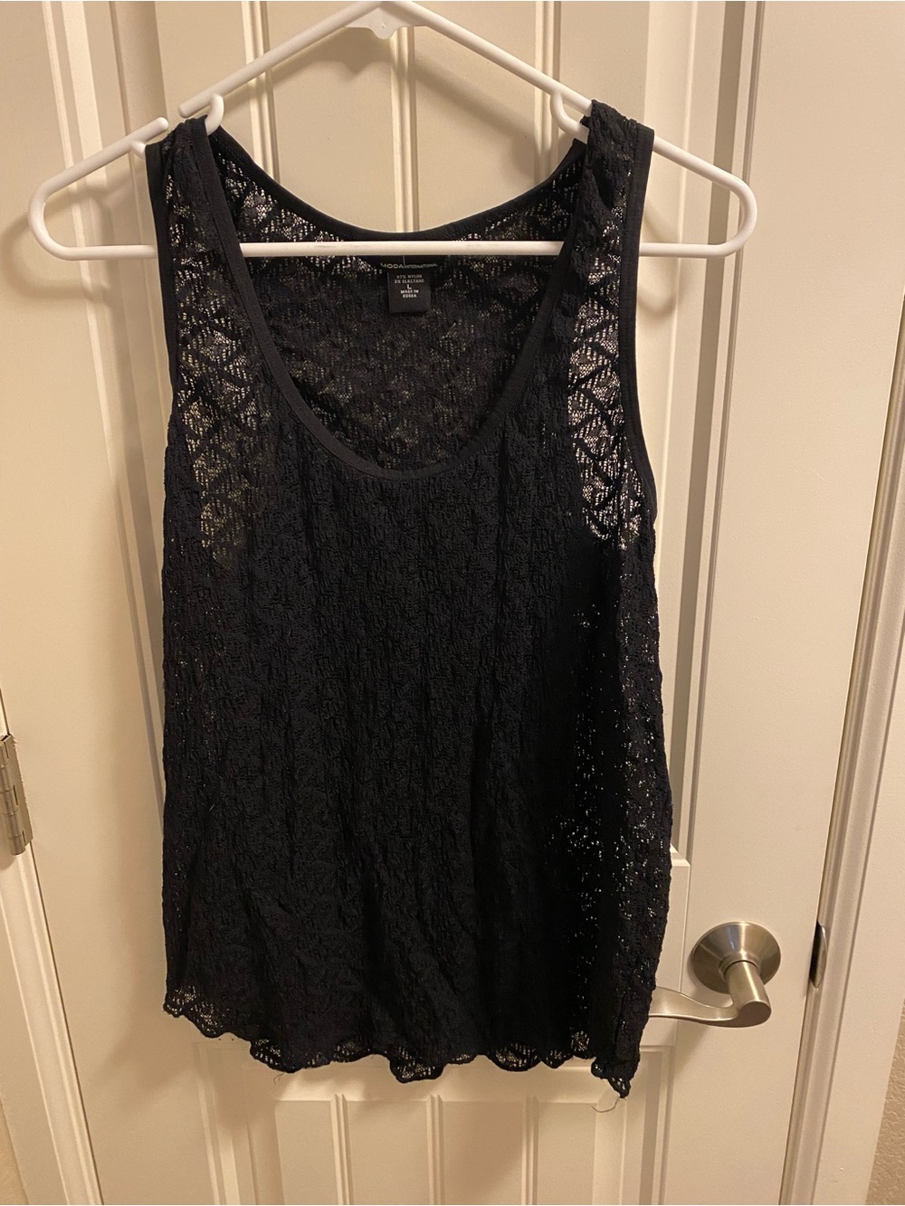 Moda International L Top Black Lace Tank Blouse Sheer Large Shirt Lg